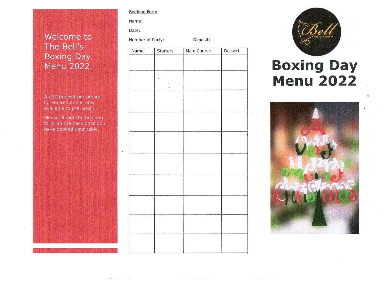 Boxing Day Menu The Bell Inn Panfield   Boxing Day Menu 22 Form 